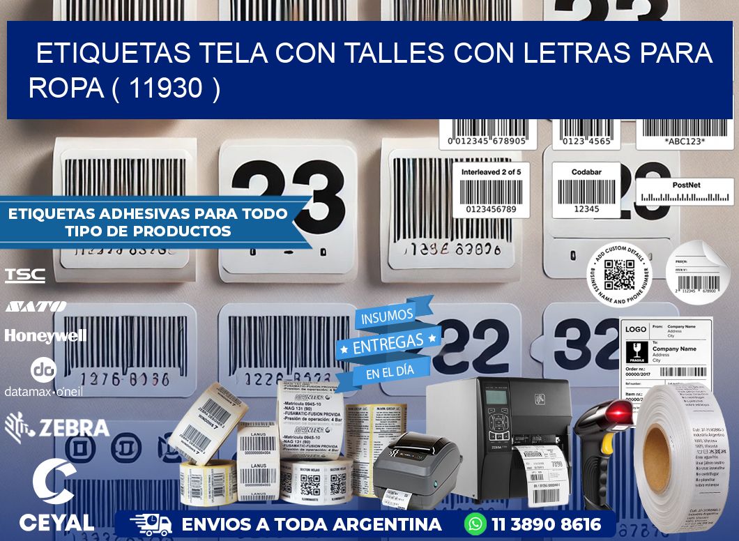 ETIQUETAS TELA CON TALLES CON LETRAS PARA ROPA ( 11930 )