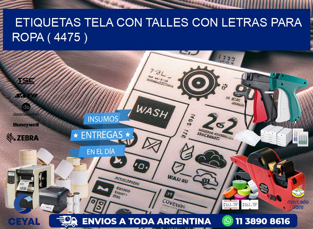 ETIQUETAS TELA CON TALLES CON LETRAS PARA ROPA ( 4475 )