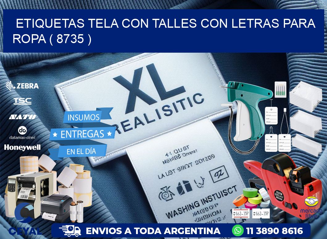 ETIQUETAS TELA CON TALLES CON LETRAS PARA ROPA ( 8735 )