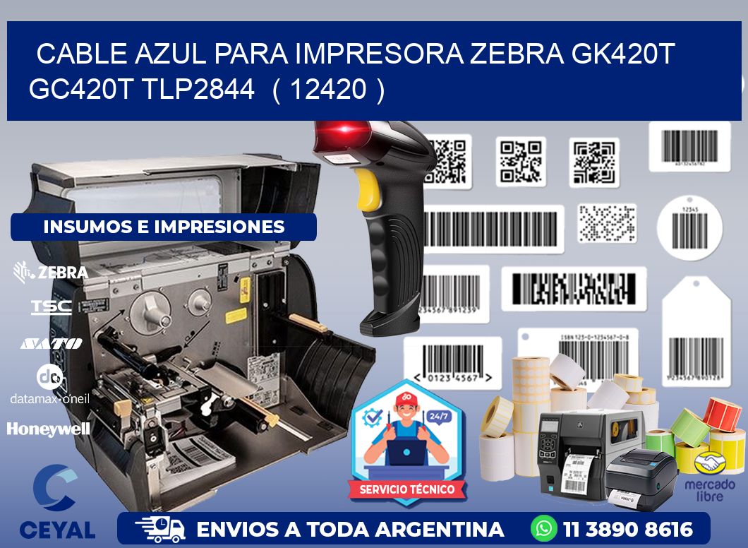 cable azul para impresora zebra GK420T GC420T TLP2844  ( 12420 )