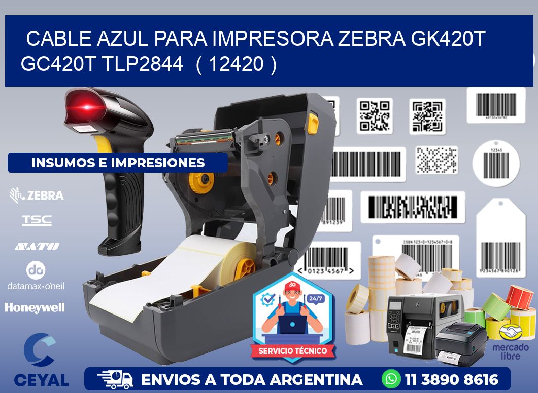cable azul para impresora zebra GK420T GC420T TLP2844  ( 12420 )