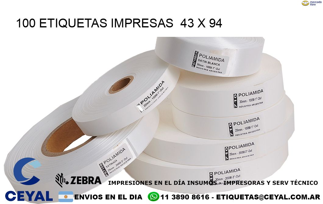 100 ETIQUETAS IMPRESAS  43 x 94