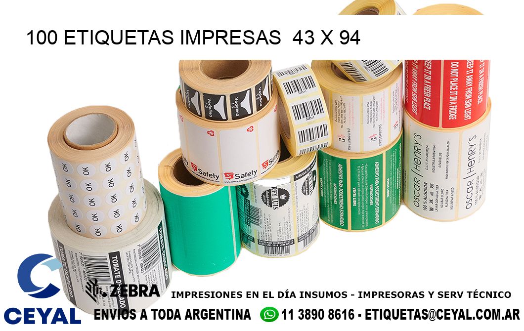 100 ETIQUETAS IMPRESAS  43 x 94