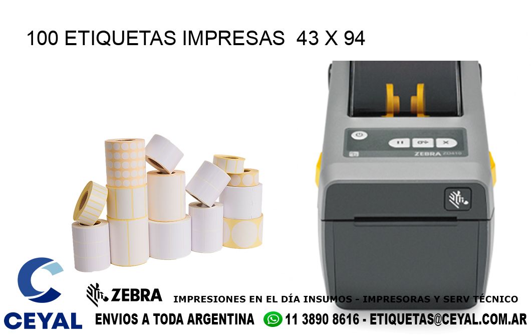 100 ETIQUETAS IMPRESAS  43 x 94