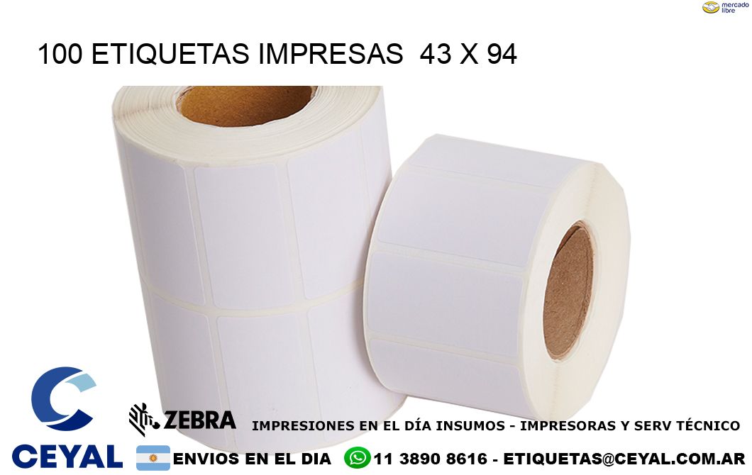 100 ETIQUETAS IMPRESAS  43 x 94