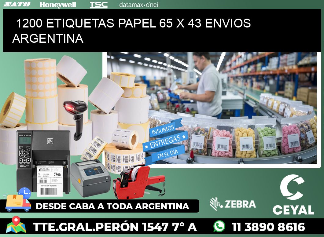 1200 ETIQUETAS PAPEL 65 x 43 ENVIOS ARGENTINA