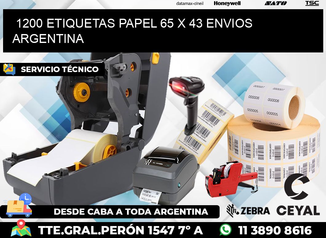 1200 ETIQUETAS PAPEL 65 x 43 ENVIOS ARGENTINA