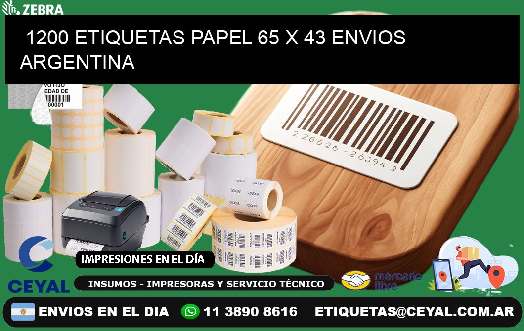 1200 ETIQUETAS PAPEL 65 x 43 ENVIOS ARGENTINA