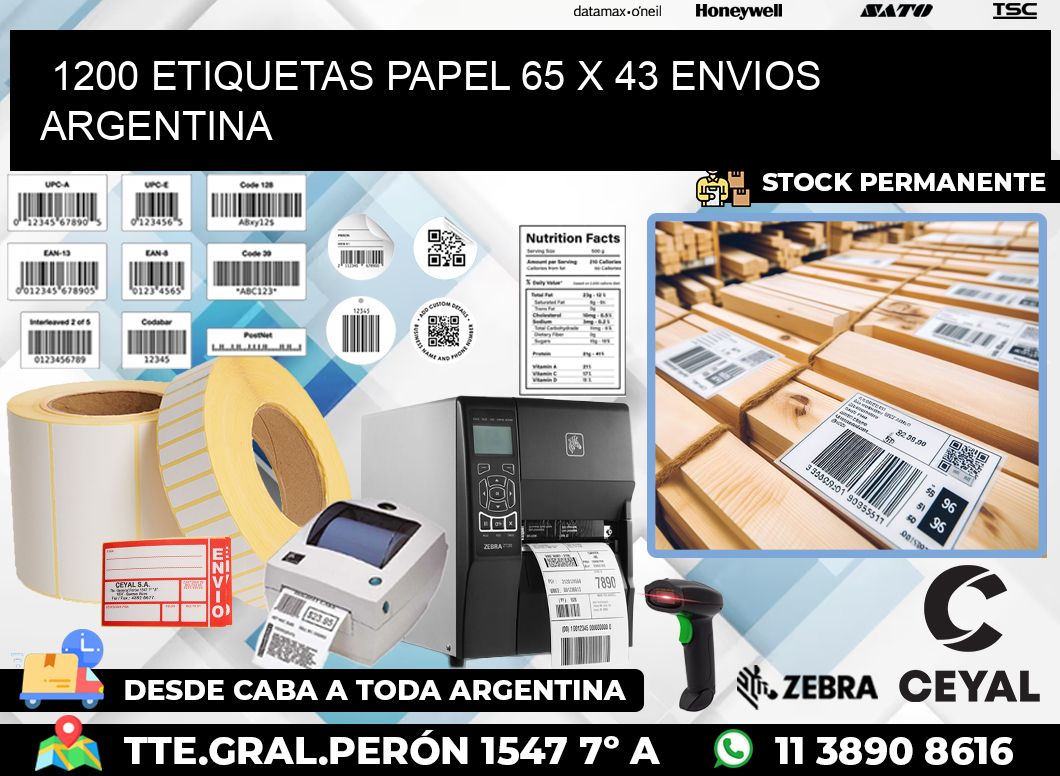 1200 ETIQUETAS PAPEL 65 x 43 ENVIOS ARGENTINA