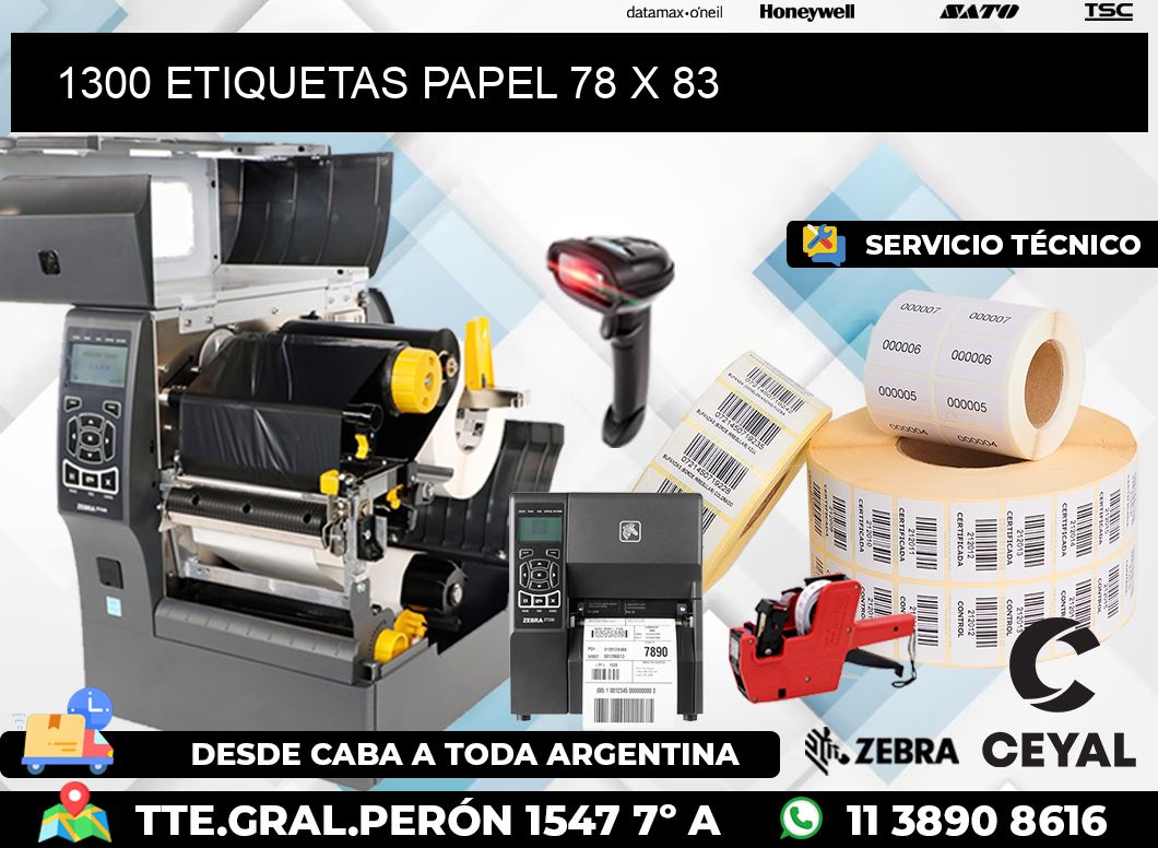 1300 ETIQUETAS PAPEL 78 x 83