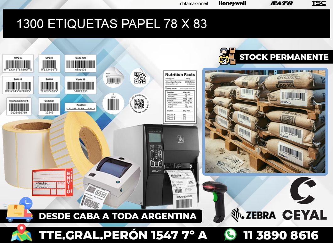 1300 ETIQUETAS PAPEL 78 x 83