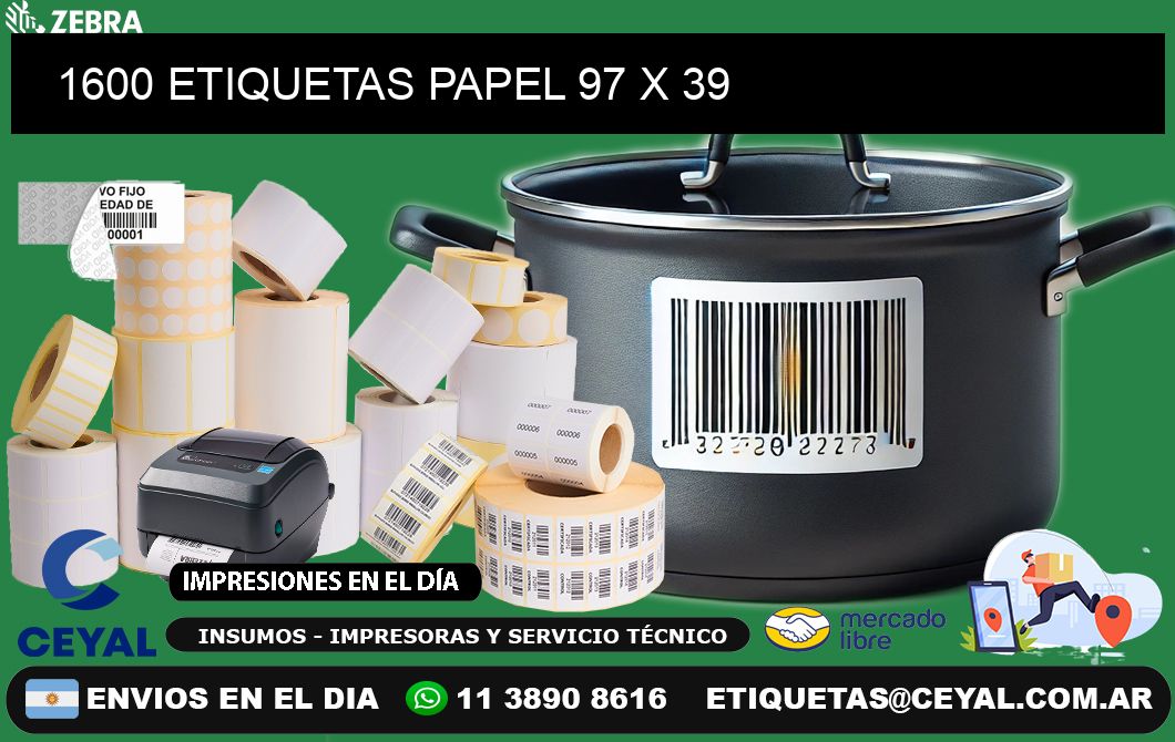 1600 ETIQUETAS PAPEL 97 x 39