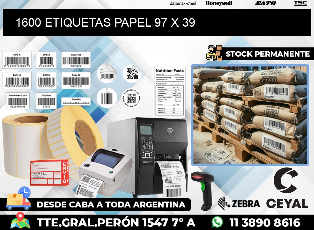 1600 ETIQUETAS PAPEL 97 x 39