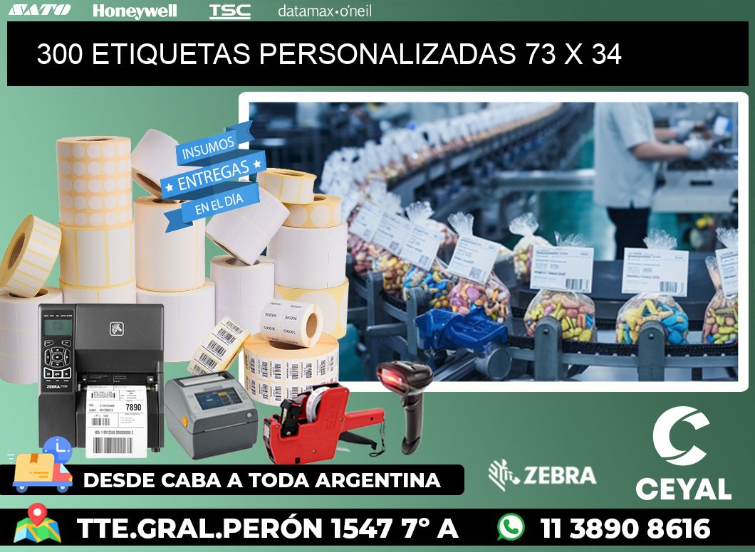 300 ETIQUETAS PERSONALIZADAS 73 x 34