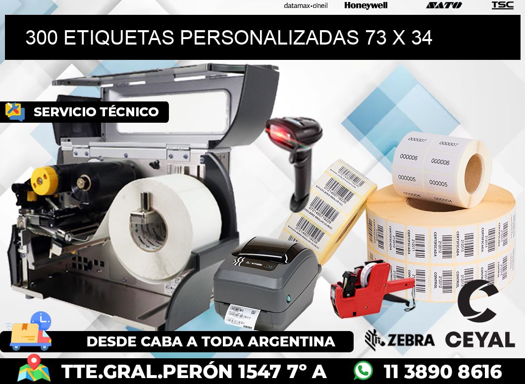 300 ETIQUETAS PERSONALIZADAS 73 x 34