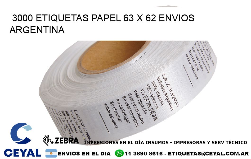 3000 ETIQUETAS PAPEL 63 x 62 ENVIOS ARGENTINA