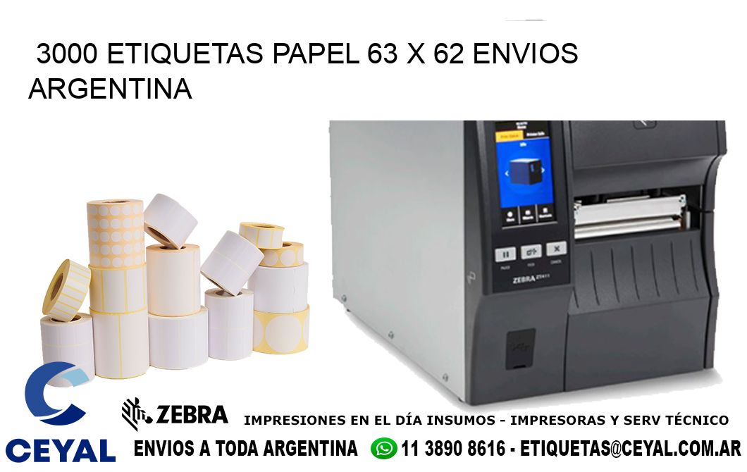 3000 ETIQUETAS PAPEL 63 x 62 ENVIOS ARGENTINA