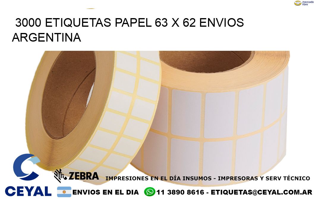 3000 ETIQUETAS PAPEL 63 x 62 ENVIOS ARGENTINA