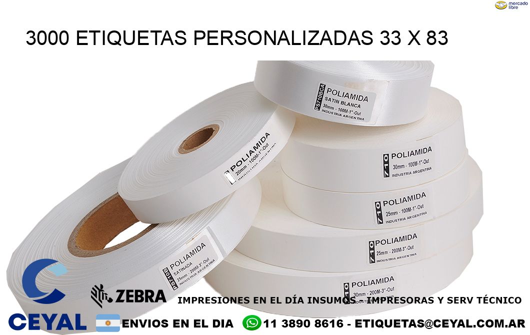 3000 ETIQUETAS PERSONALIZADAS 33 x 83