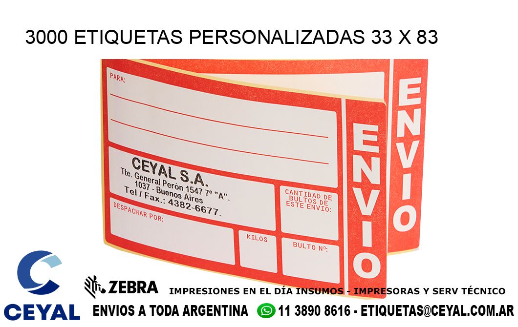 3000 ETIQUETAS PERSONALIZADAS 33 x 83