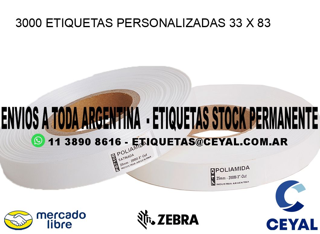 3000 ETIQUETAS PERSONALIZADAS 33 x 83