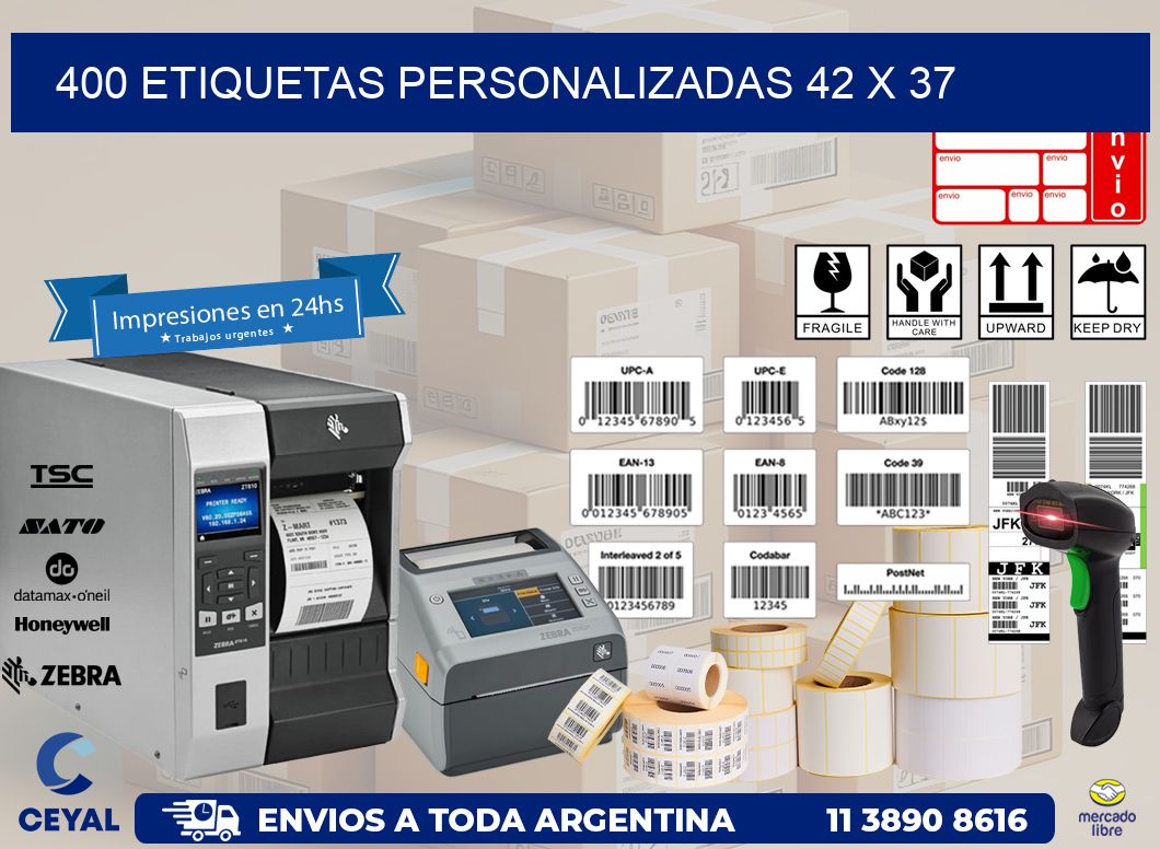 400 ETIQUETAS PERSONALIZADAS 42 x 37