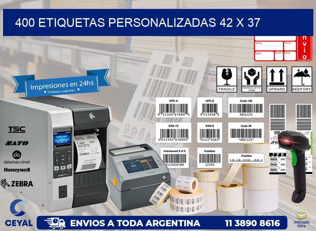 400 ETIQUETAS PERSONALIZADAS 42 x 37