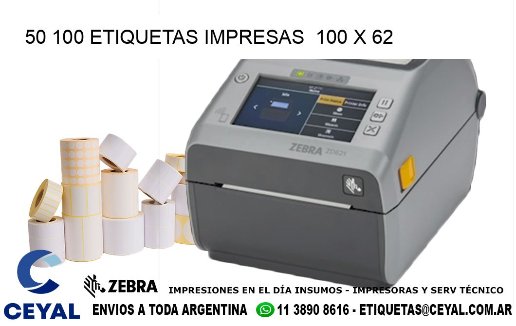 50 100 ETIQUETAS IMPRESAS  100 x 62