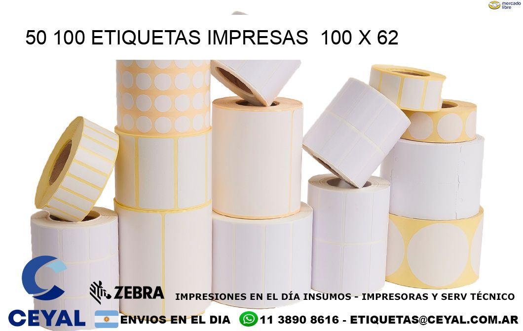 50 100 ETIQUETAS IMPRESAS  100 x 62