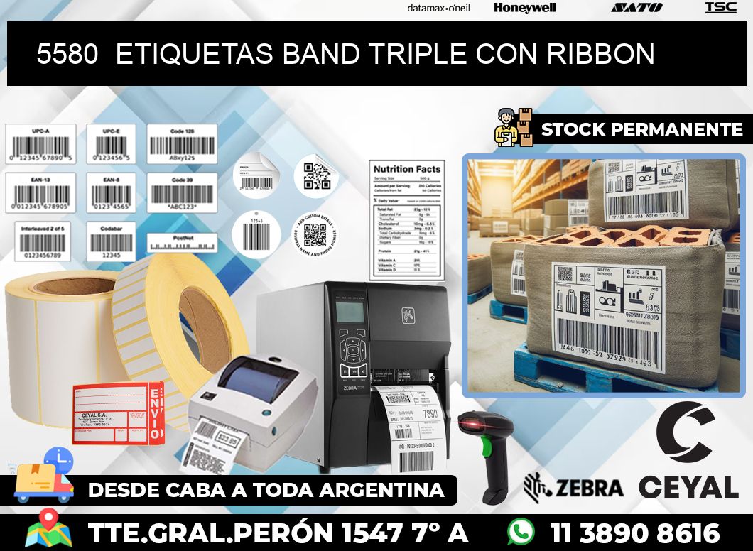 5580  ETIQUETAS BAND TRIPLE CON RIBBON