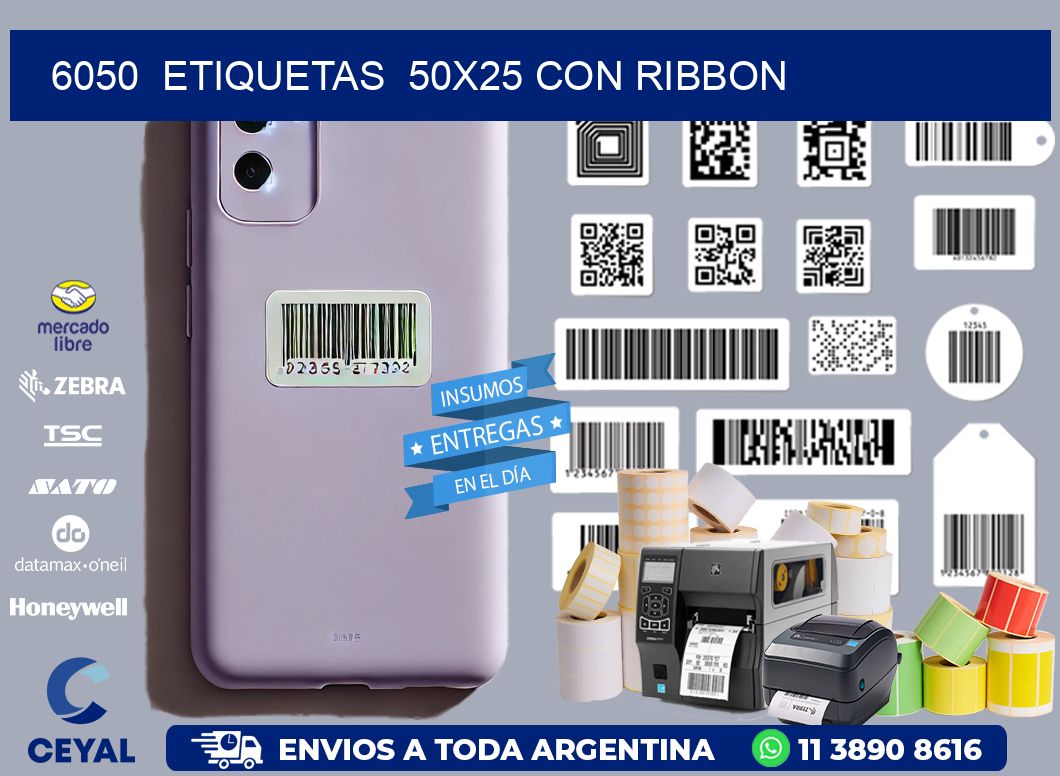 6050  ETIQUETAS  50X25 CON RIBBON