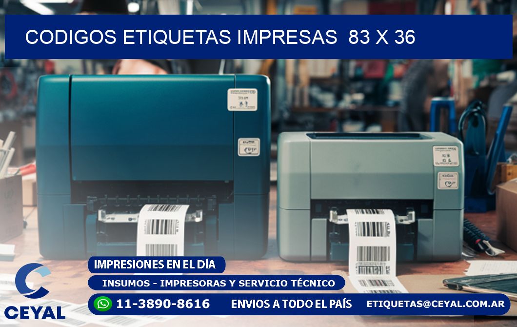 CODIGOS ETIQUETAS IMPRESAS  83 x 36