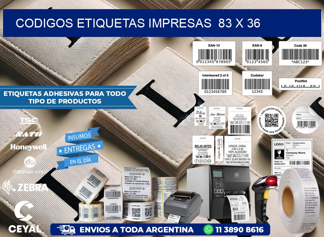 CODIGOS ETIQUETAS IMPRESAS  83 x 36