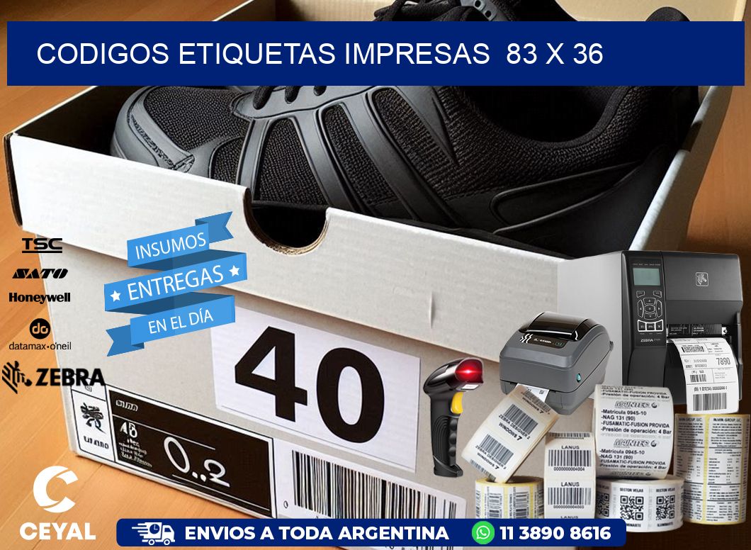 CODIGOS ETIQUETAS IMPRESAS  83 x 36
