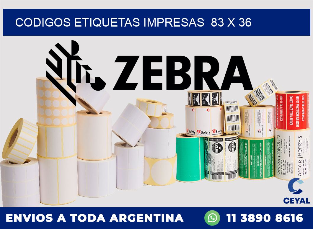CODIGOS ETIQUETAS IMPRESAS  83 x 36
