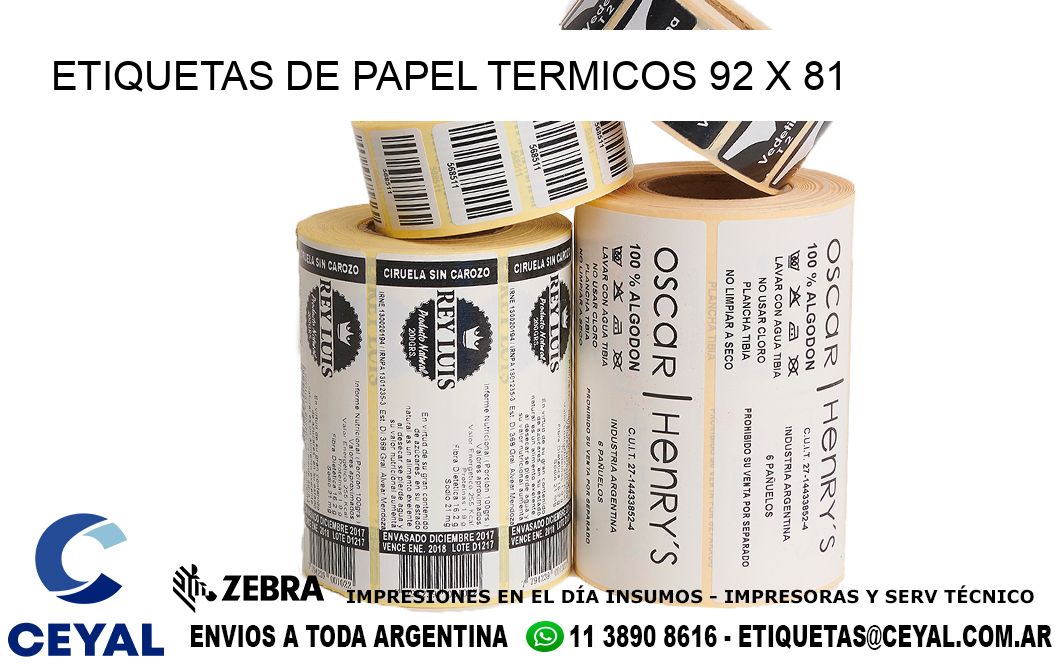 ETIQUETAS DE PAPEL TERMICOS 92 x 81