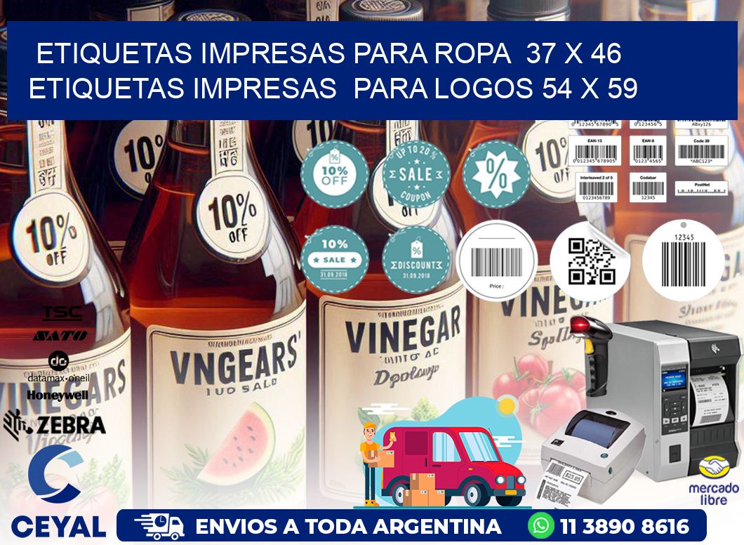 ETIQUETAS IMPRESAS PARA ROPA  37 x 46 ETIQUETAS IMPRESAS  PARA LOGOS 54 x 59