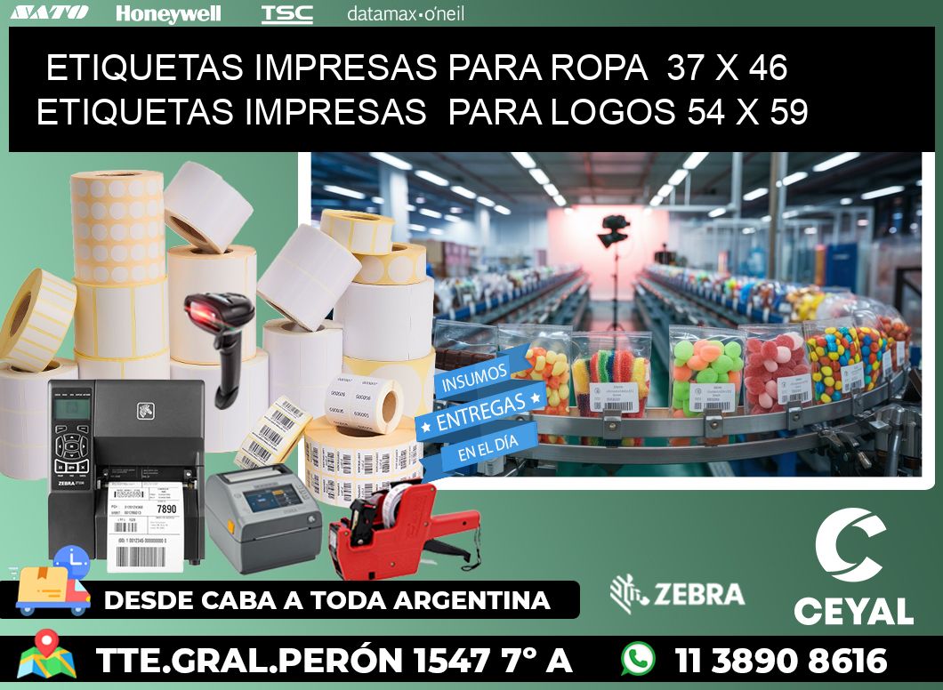 ETIQUETAS IMPRESAS PARA ROPA  37 x 46 ETIQUETAS IMPRESAS  PARA LOGOS 54 x 59