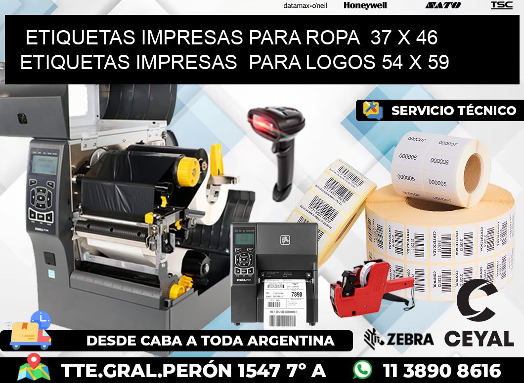 ETIQUETAS IMPRESAS PARA ROPA  37 x 46 ETIQUETAS IMPRESAS  PARA LOGOS 54 x 59