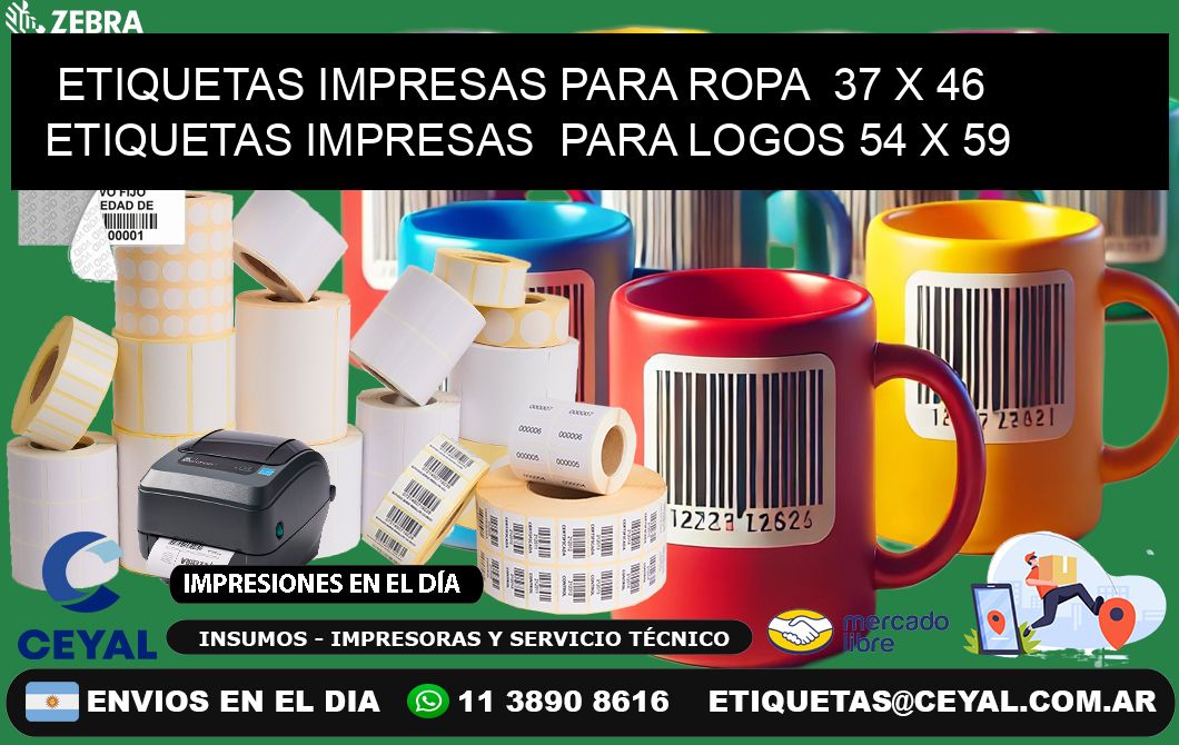 ETIQUETAS IMPRESAS PARA ROPA  37 x 46 ETIQUETAS IMPRESAS  PARA LOGOS 54 x 59