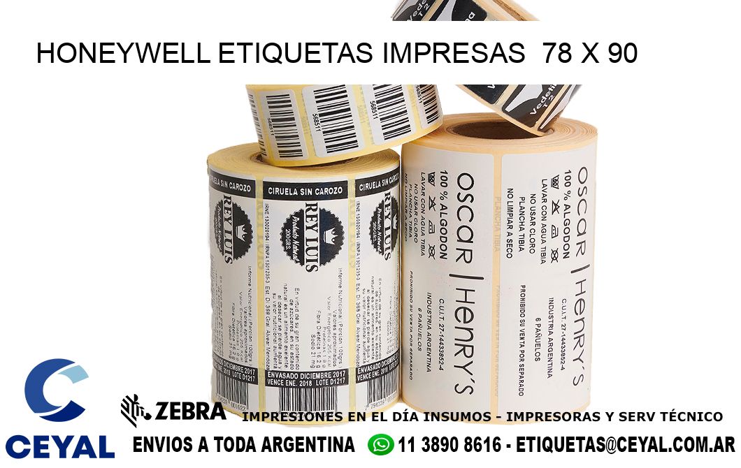 HONEYWELL ETIQUETAS IMPRESAS  78 x 90