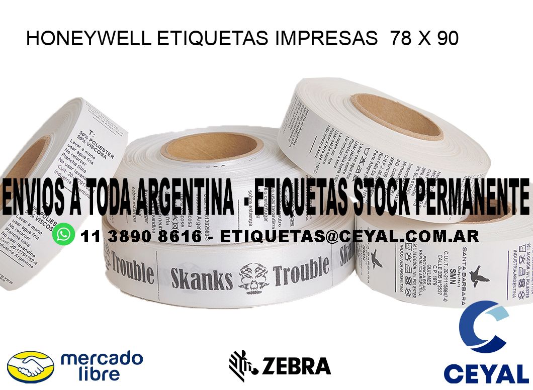 HONEYWELL ETIQUETAS IMPRESAS  78 x 90