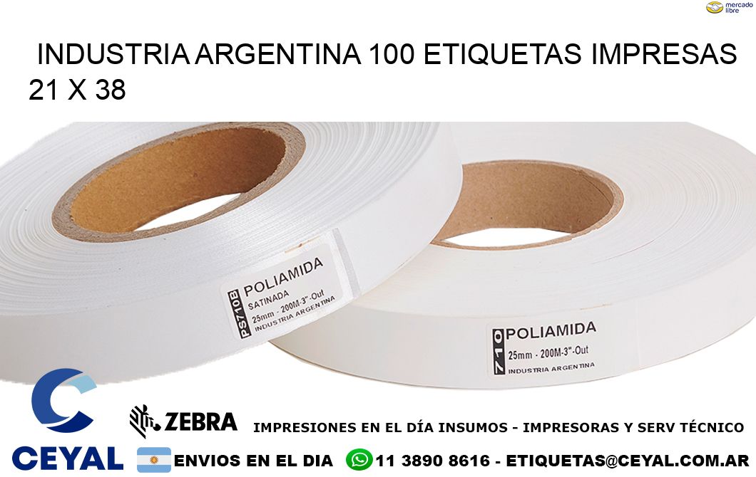 INDUSTRIA ARGENTINA 100 ETIQUETAS IMPRESAS  21 x 38