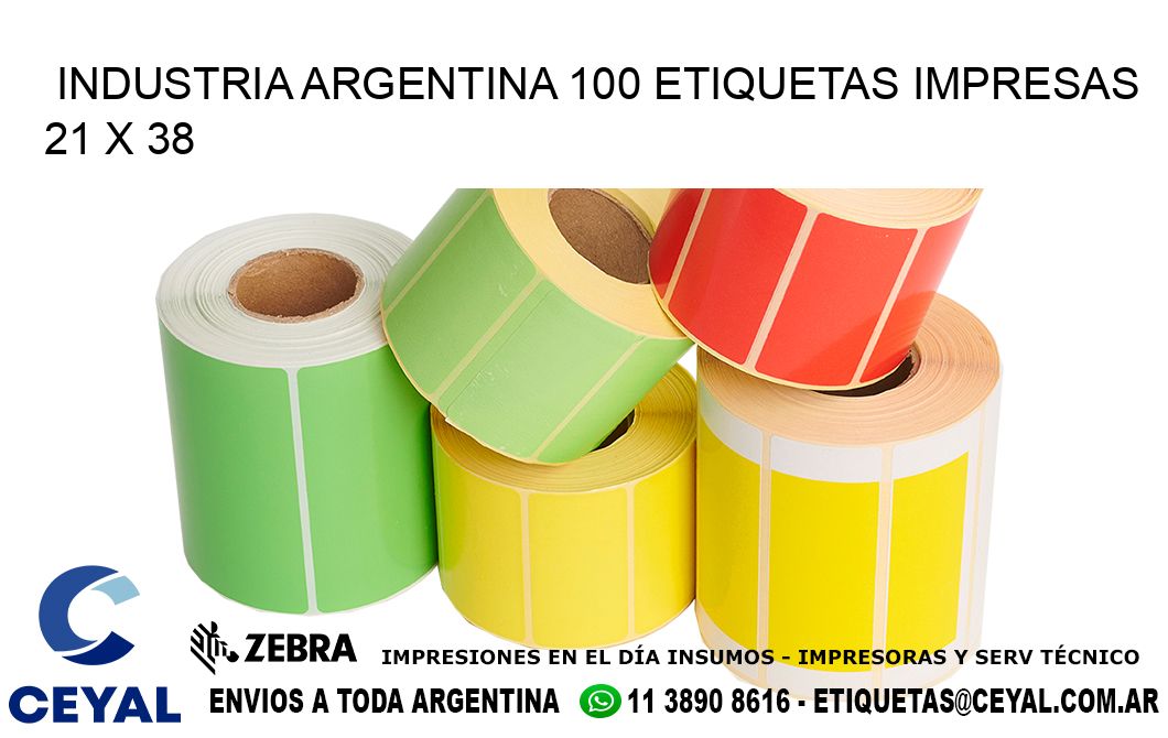 INDUSTRIA ARGENTINA 100 ETIQUETAS IMPRESAS  21 x 38