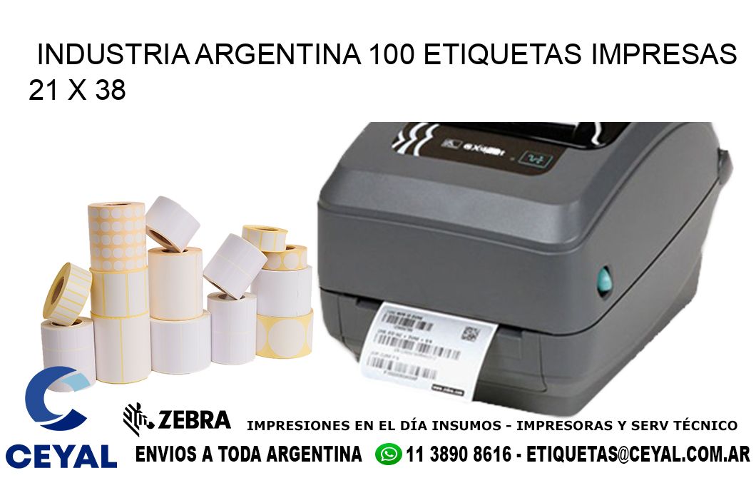 INDUSTRIA ARGENTINA 100 ETIQUETAS IMPRESAS  21 x 38