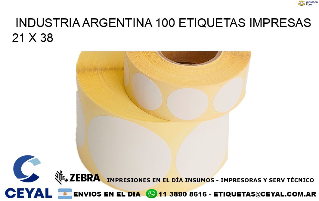 INDUSTRIA ARGENTINA 100 ETIQUETAS IMPRESAS  21 x 38