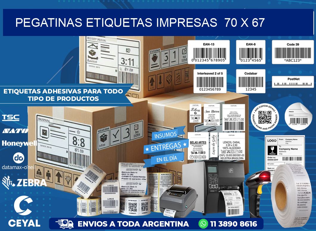 PEGATINAS ETIQUETAS IMPRESAS  70 x 67