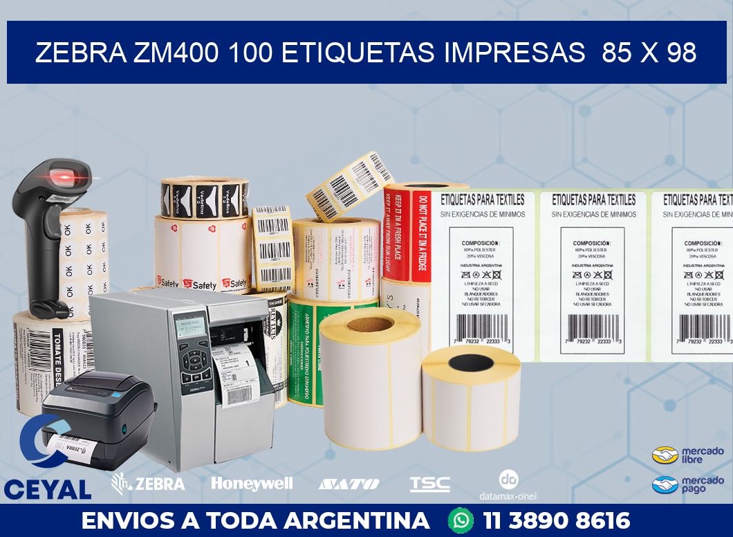 ZEBRA ZM400 100 ETIQUETAS IMPRESAS  85 x 98