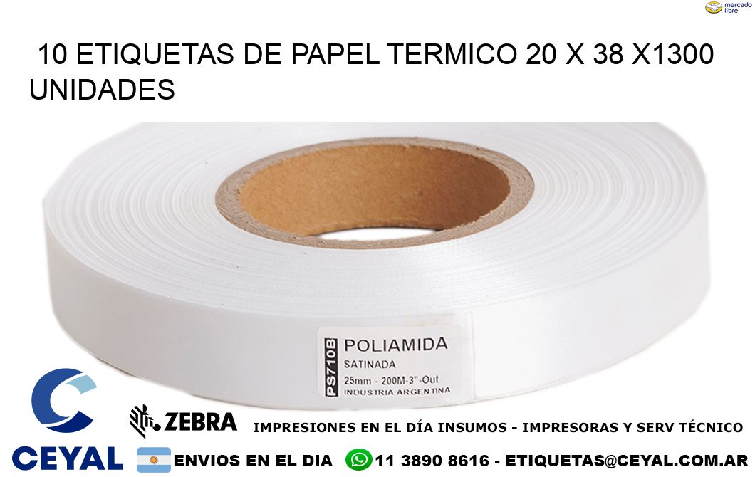 10 ETIQUETAS DE PAPEL TERMICO 20 x 38 X1300 UNIDADES