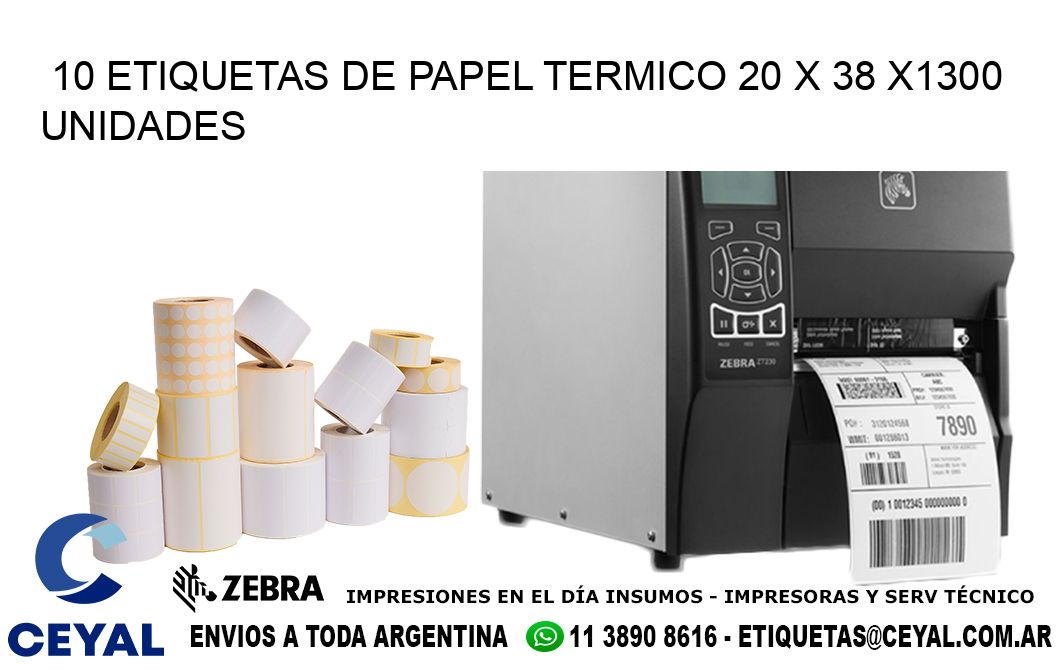 10 ETIQUETAS DE PAPEL TERMICO 20 x 38 X1300 UNIDADES